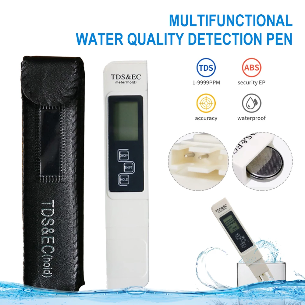 

Digital Water Quality Tester TDS EC Meter Range 0-9990 Multifunctional Water Purity Temperature Meter TEMP PPM Tester 4 Modes