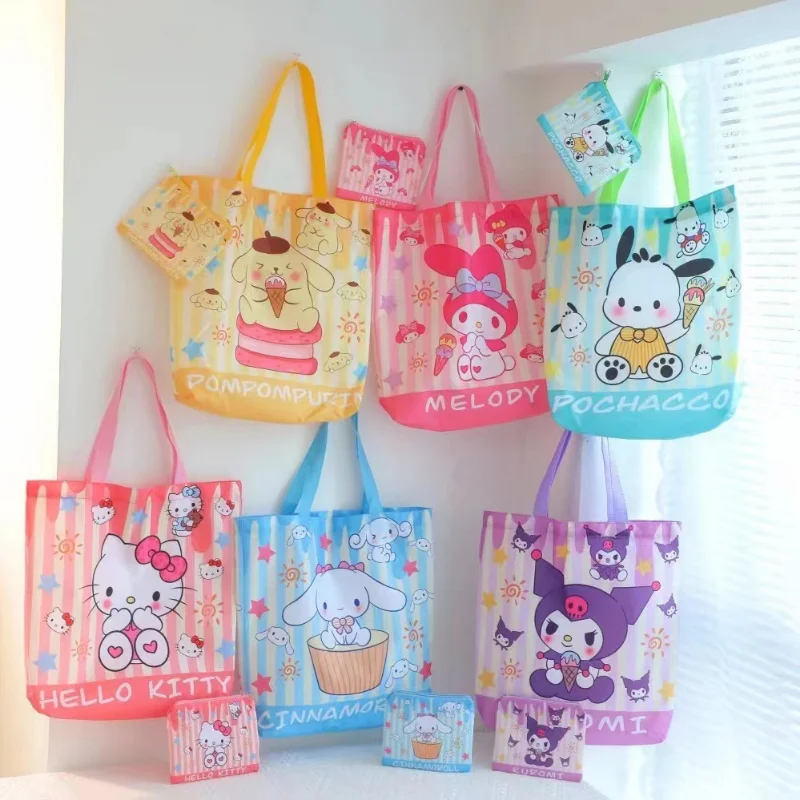 

Sanrio Cinnamoroll Hello Kitty Kuromi High Capacity Eco Bag Portable Foldable Child and Mother Shopping Bag Single Shoulde Bag