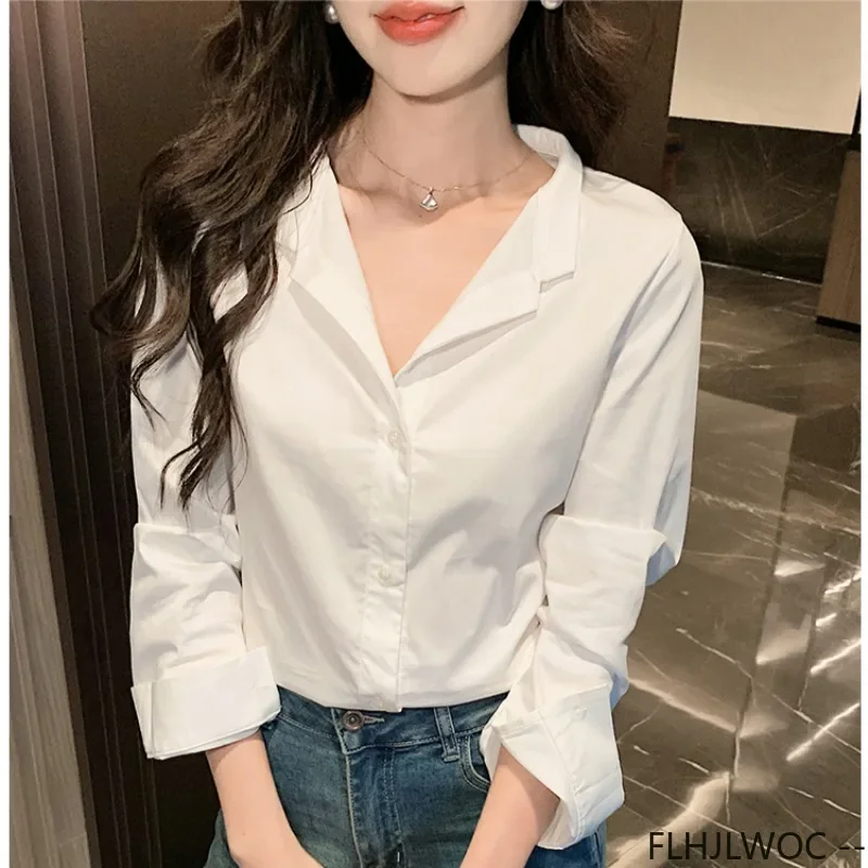 Блузка женская хлопковая на пуговицах модная Базовая рубашка в Корейском стиле с