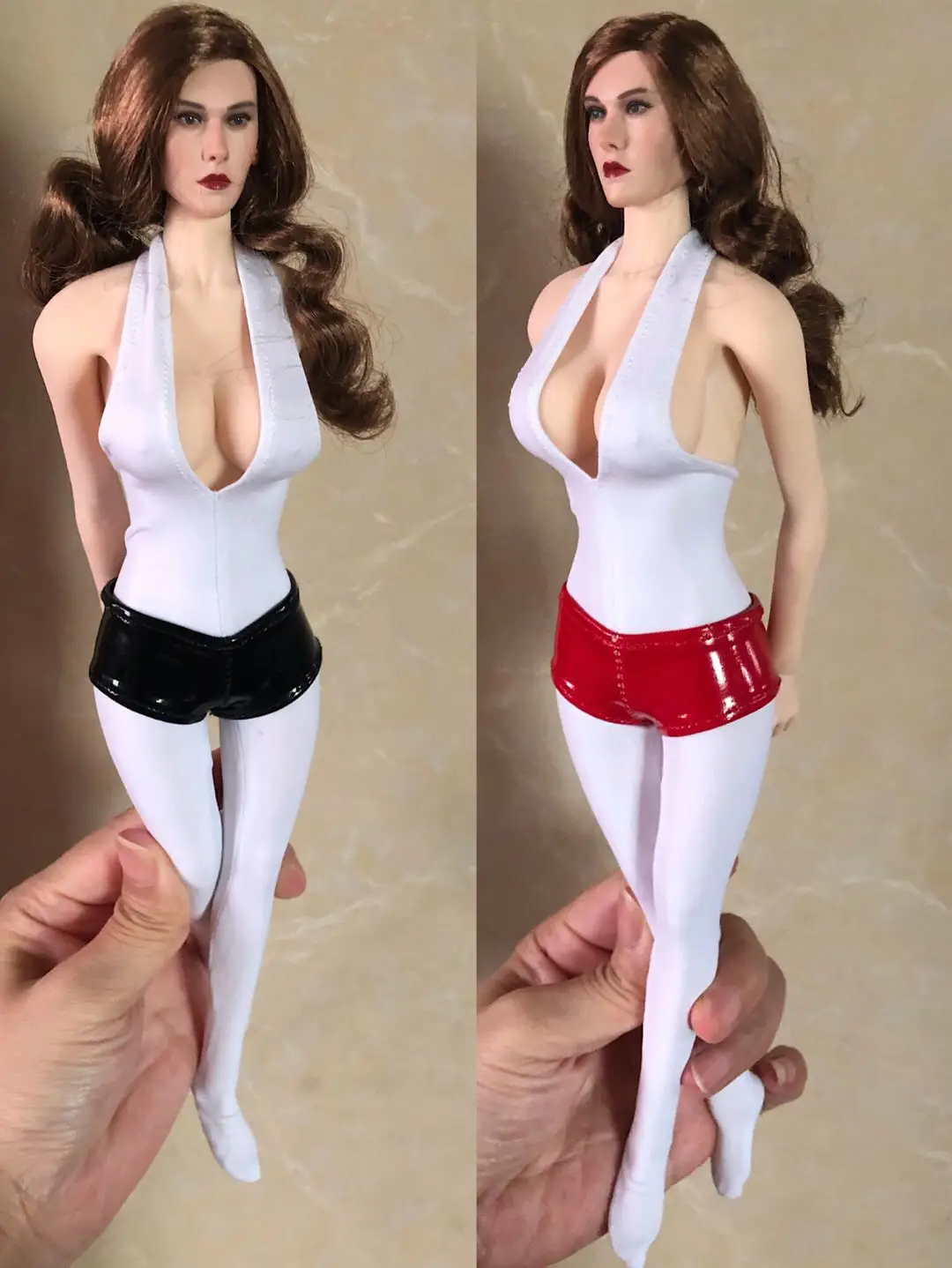 

Женский солдат 1/6, сексуальный комбинезон с V-образным вырезом, защищающий от пятен, кожаные короткие брюки, набор моделей для 12-дюймовой экш...