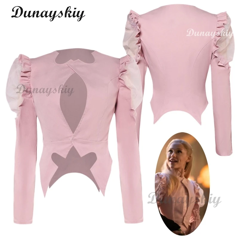 Костюм для косплея ведьмы Глинды из фильма Wiked розовое пальто с пышными рукавами