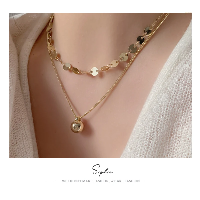 

Golden Necklace South Korea 2022 New Double-layer Clavicle Chain Necklace Ins Style Niche Light Luxury Necklace with Accessories