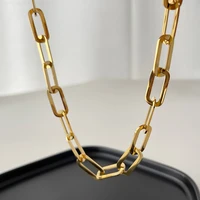 allnewme rock 18 k gold color stainless steel paperclip chains necklaces simple wide chunky curb linked choker necklace jewelry