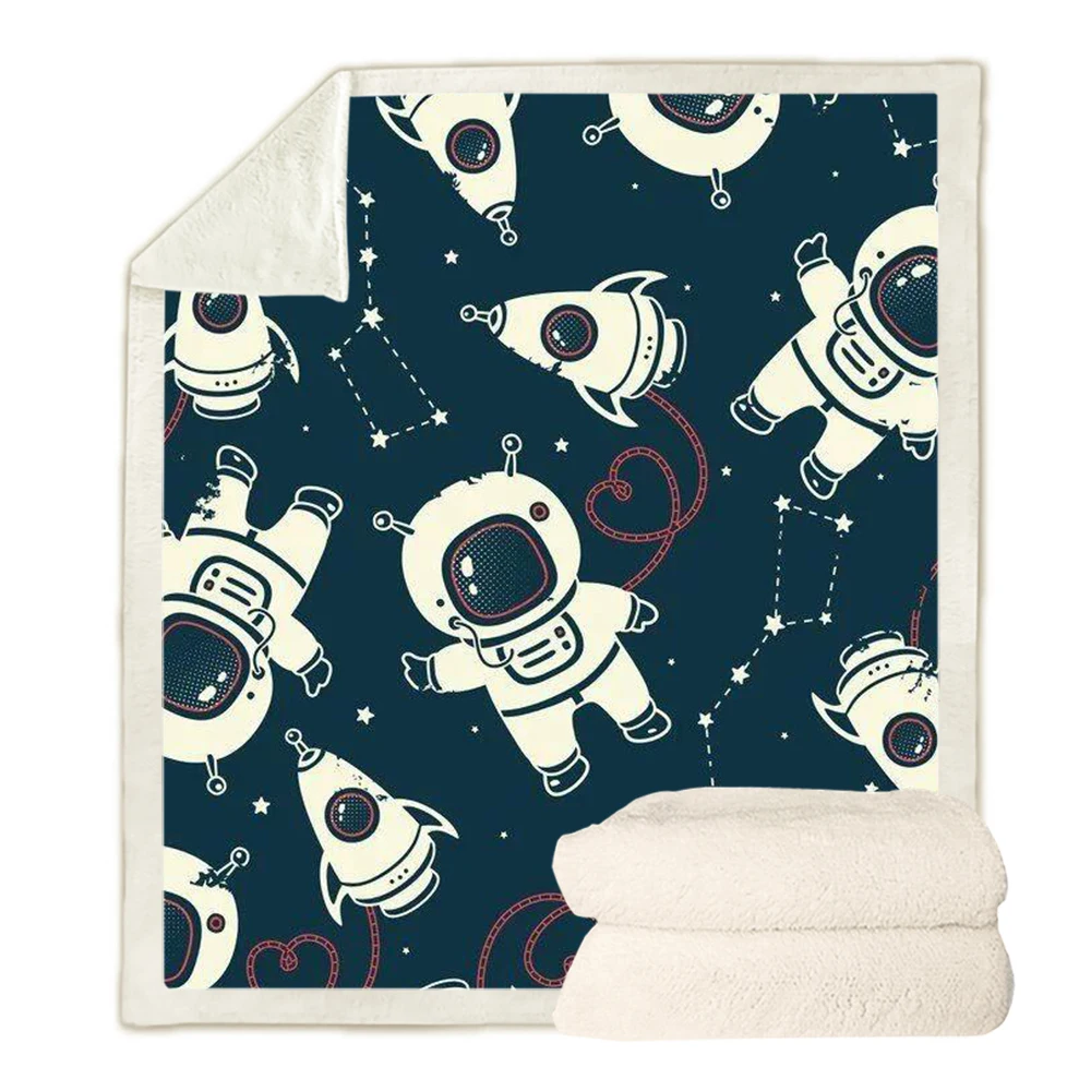 

CLOOCL Children's Blankets Cartoon Rocket Astronaut 3D Printed Double Layer Blanket Throw Keep Warm Quilt Airplane Portable