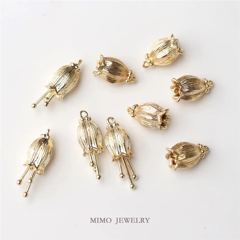 

Color copper plated gold three-dimensional flower bud elegant sen retro DIY handmade pendant