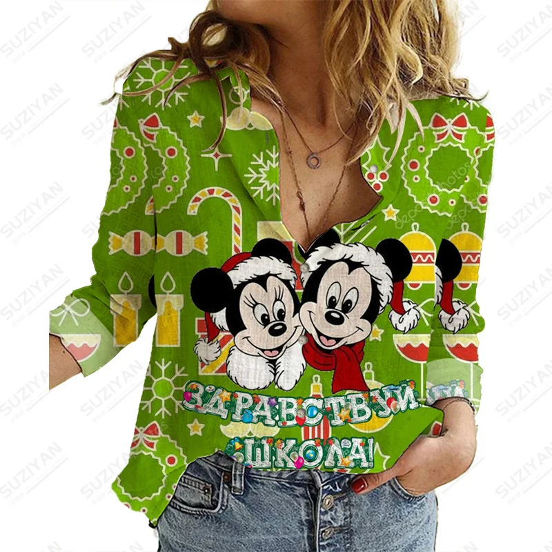 

Disney ChristmasCasual Work Wear Blouses Women'S Shirts Casual Shirts Printed Women'S Shirt Print Long Sleeve Fashion Shirt