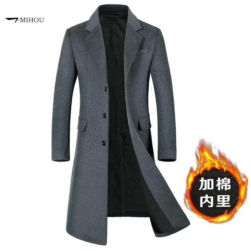 

2024 Autumn Winter Korean Version Slim Plus Velvet Thick Coat Coat New Men's Woolen Woolen Coat Lengthened European Plus Size