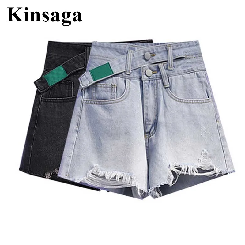 

Women Street Ripped Cut Fringe Loose Wide Leg short Jeans 90's 4XL Summer Boyfriend Hip Asymmetrical waist denim shorts hotpants