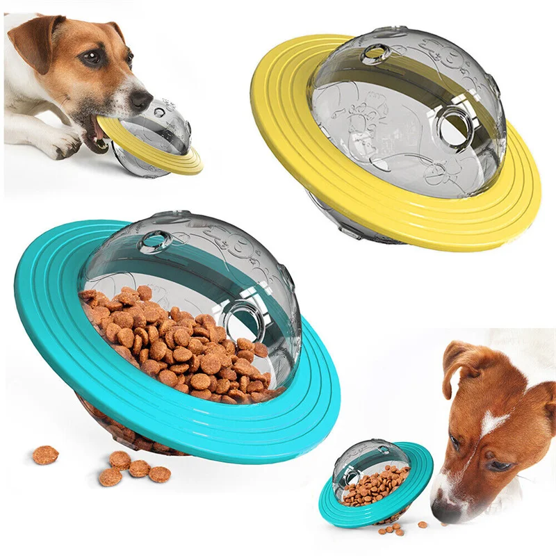 

Pet Dog Cat Tumbler Treat UFO Shape Ball Feeder Food Dispenser Interactive Puzzle Toys Pet Puppy Shaking Leakage Food Container