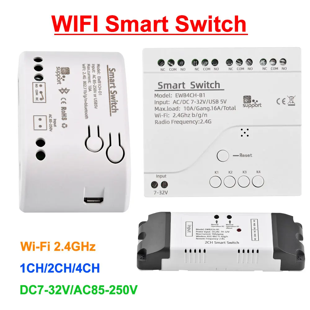 

1CH 2CH 4CH DC7-32V/AC85-250V WIFI Smart Switch Receiver on Off Remote Control Switch Dry Contact Switch