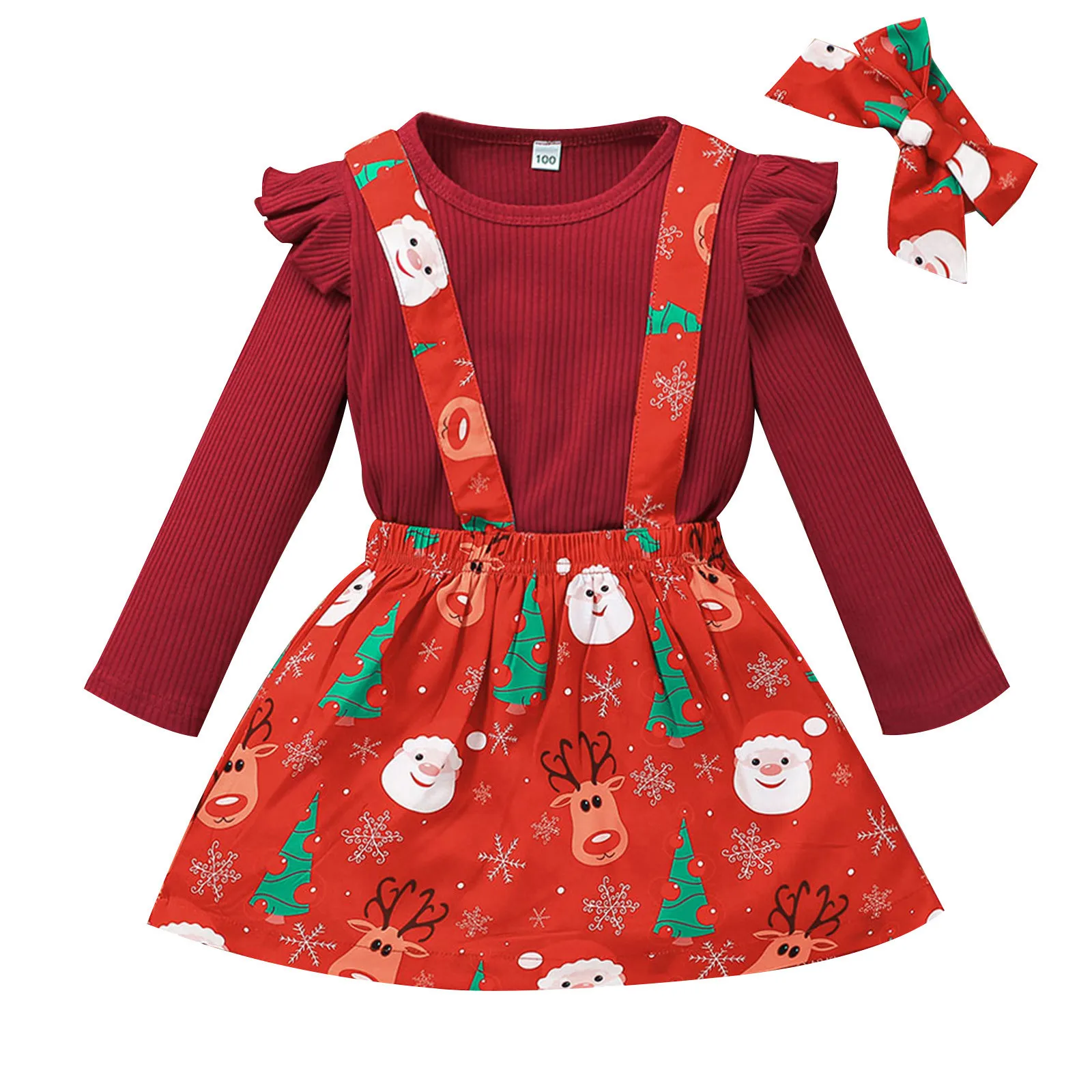 

Outfits Baby Solid Set Suspender Skirt Print Girls Tops Toddler Christmas Baby Girl Clothes Autumn Girls Sweatpants 2 Piece