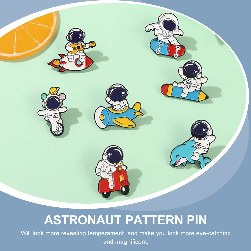 7 Pcs Astronaut Brooch Clothes Pin Ornaments Decorative Brooches Alloy Breastpin Metal Enamel Pattern Miss Women Jewelry
