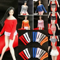 112 female solider pullover sexy pleated skirt long sleeve t shirt mid tube stockings accessory for 6 action figure model
