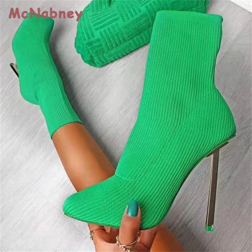 2023 Winter New Knitted Socks Boots Luxury Stiletto Pumps High Heels Sexy Short Boots Breathable Square Toe Slim Women's Boots