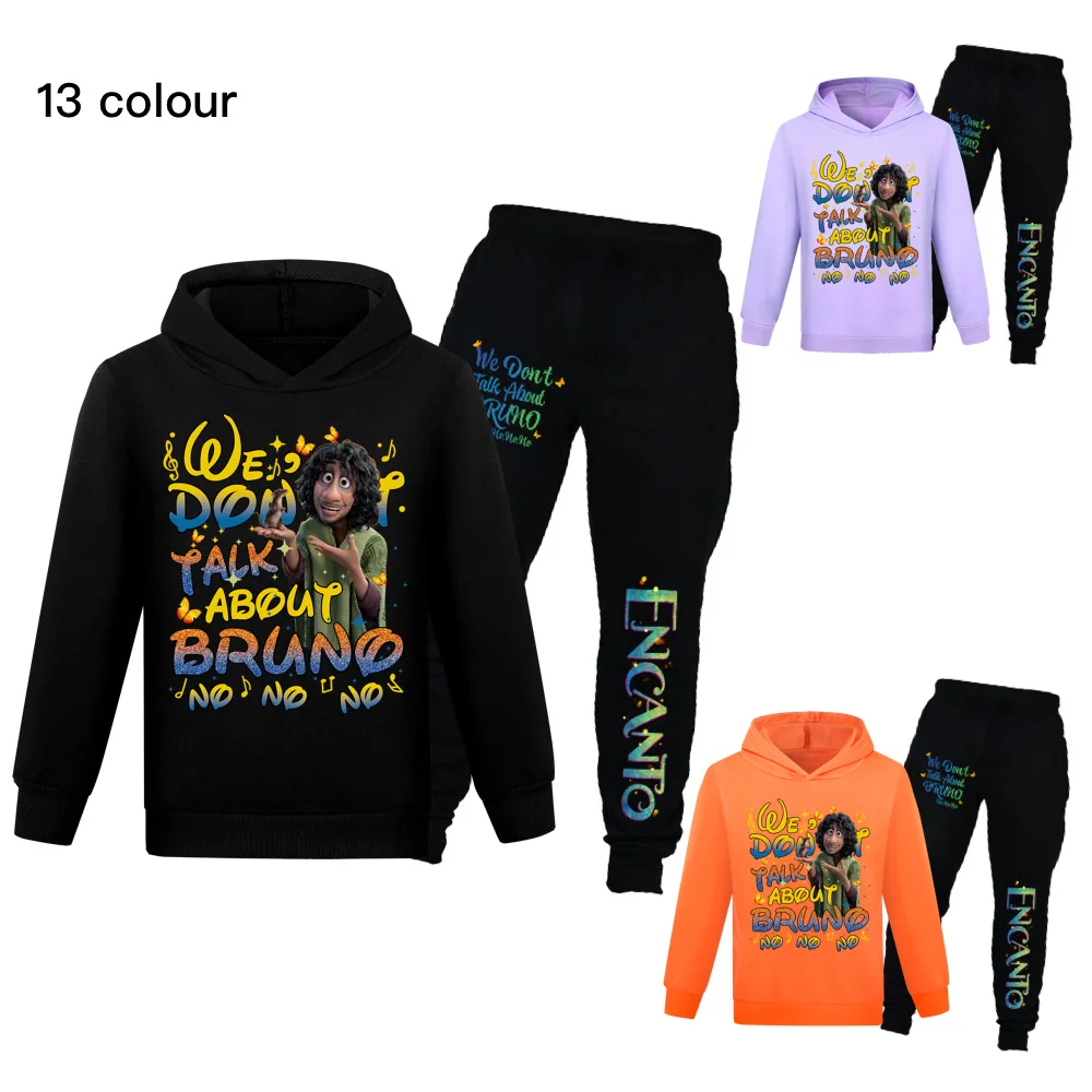

2022 Spring Autumn Disney Encanto Baby Birthday Girls Boys Tracksuit Hoodie Top + Letter Print Trousers 2 Piece Set