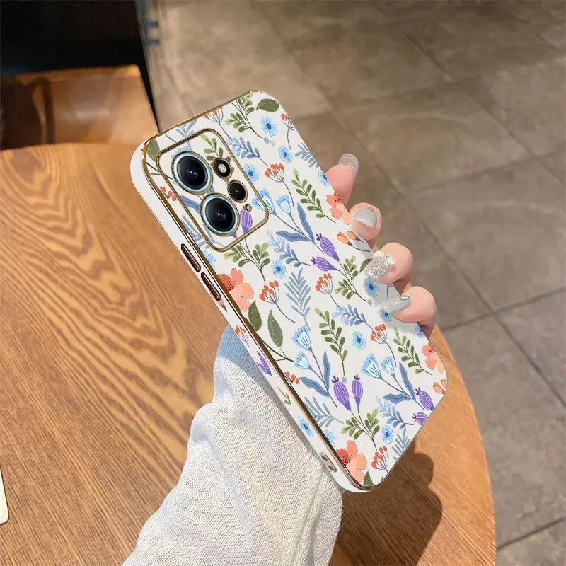 Exquisite Flowers Luxury Plating Phone Case For Xiaomi Redmi Note 11 Pro Plus 10 Pro 11 11S 12Pro Plus 12 9S 8 Pro Cover