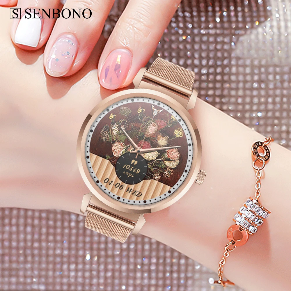 

SENBONO 2022 Ladies Smart watch Fitness tracker Female Wristwatch Decorate Luxury bracelet Fashion Smartwatch for women gift