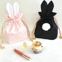 girls storage bag cute rabbit fur ball drawstring makeup organizer women portable travel cosmetics bag pouch jewellery container