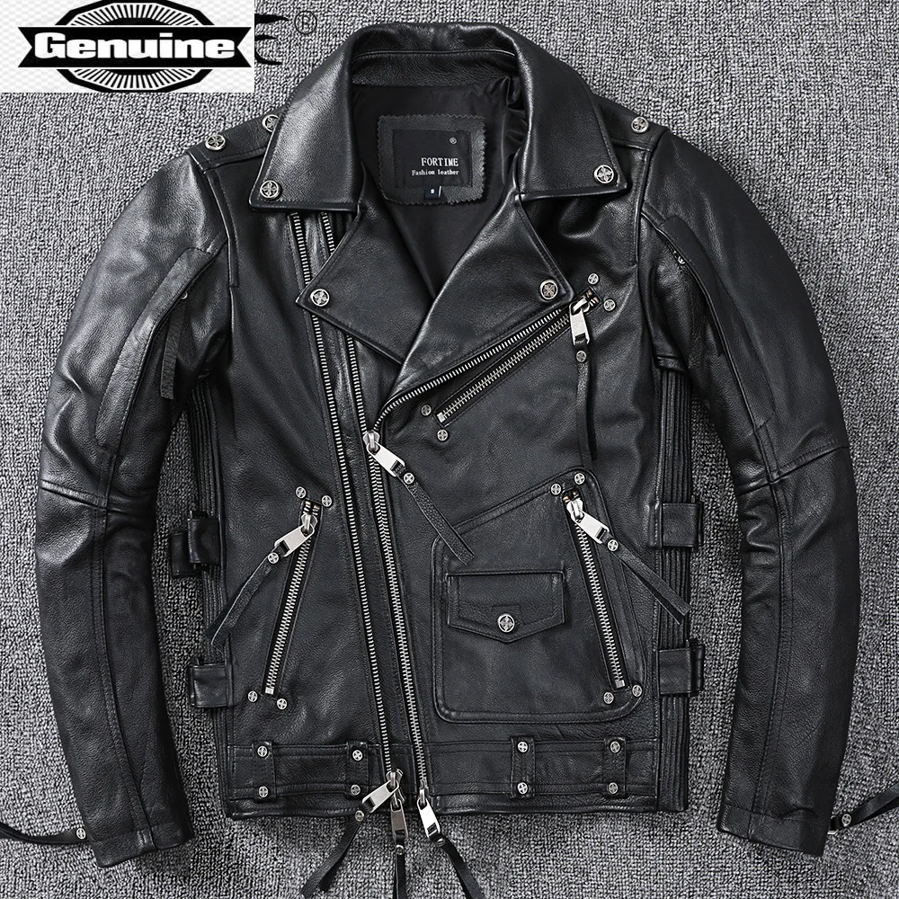 

Jacket Leather 2023 Men Fashion Short Motorcycel Coat Streetwear Coats and Jackets Korean Cowhide Men Clothing Chaquetas WPY3392