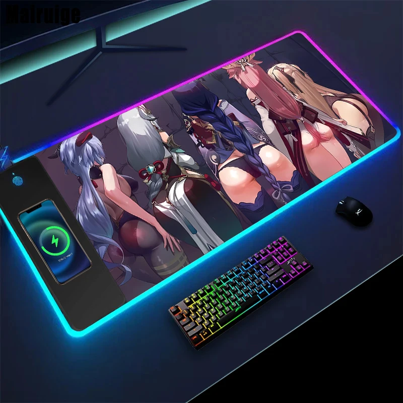 

Genshin Impact Wireless Charging Mouse Pad Rgb Yae Miko Decoration Gaming Accessories Raiden Shogun Playmat Laptops Mouse Mats