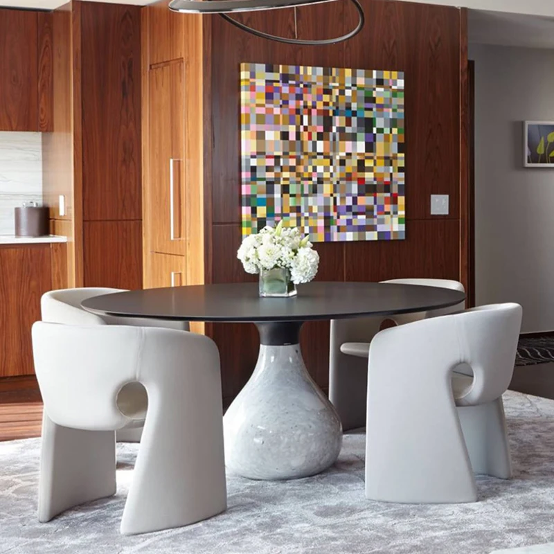 

Итальянский легкий роскошный мраморный обеденный стол и стул, домашний круглый поворотный стол rochibo, дизайнерский роскошный камень высоког...