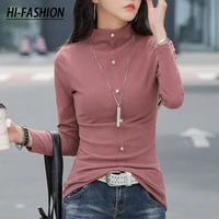 hi fashion spring half turtleneck shirt women long sleeve cotton t shirt harajuku korean new female tops tees mujer camisetas