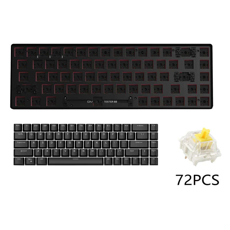 

TESTER68 Customized Mechanical Keyboard+Yellow Axis+Keycap Kit Hot Swap 2.4G Dual Mode Bluetooth Wireless Keyboard Black
