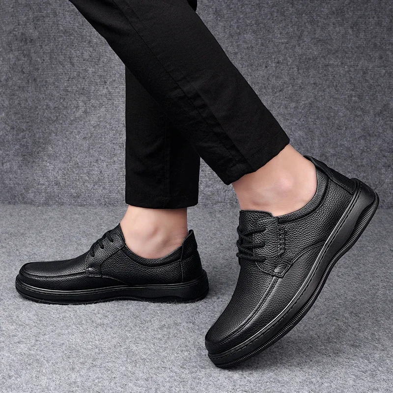 

Мужская обувь 2023 высококачественные мужские повседневные туфли на шнуровке весенне-осенние однотонные Модные Кожаные Туфли с круглым носком на низком каблуке