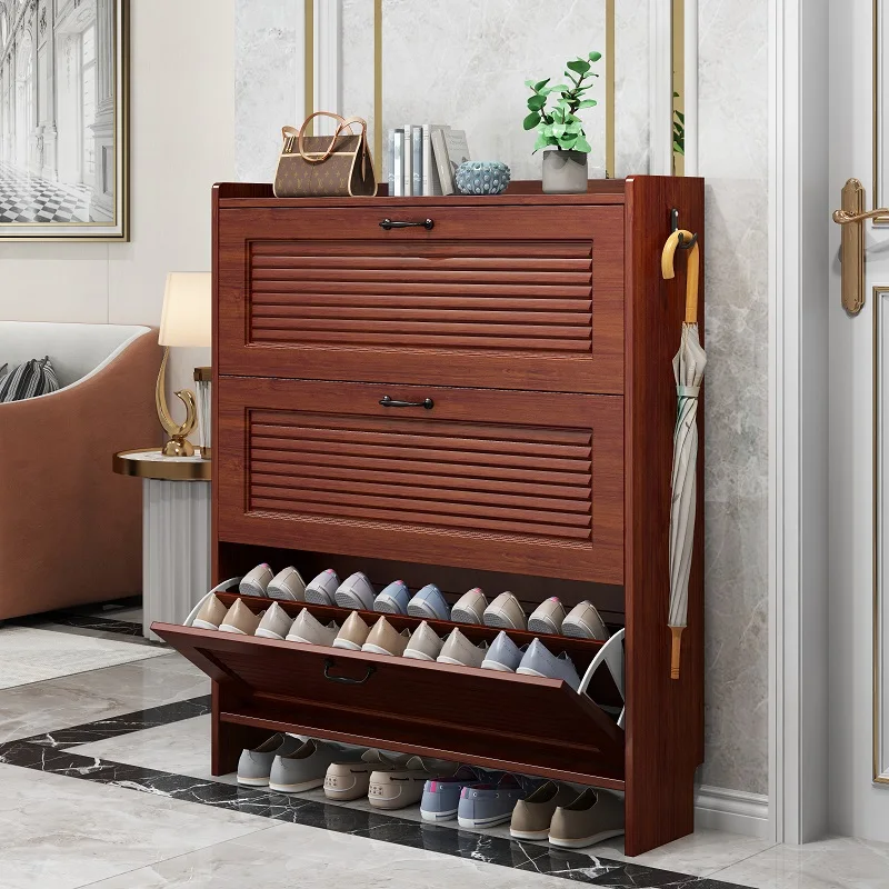 

New Chinese Style Shoe Cabinet Organizer Door Entry Living Room Tipping Bucket Porch Cabinet Solid Wood Color Shoe Rack Cupboard