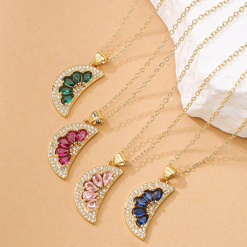 

Zircon Moon Orange Pendant Necklace for Women Clavicle Chain Choker Jewelry Accessories Collare Para Mujer Colar Free Shipping