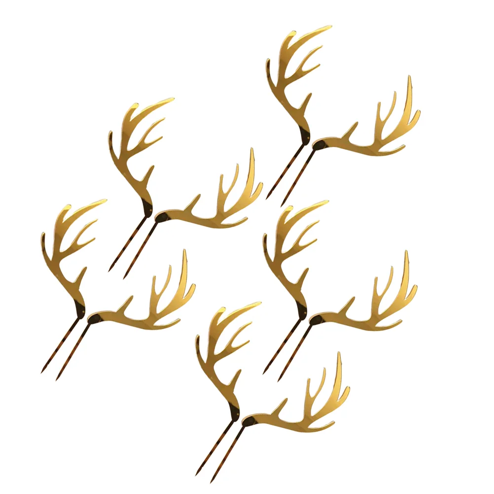 

5 Pcs Indeer Cupcake Toppers Bath Gifts Holiday Yule Xmas Fruit Picks Swizzle Sticks Christmas Party Supplies Antler Decoration