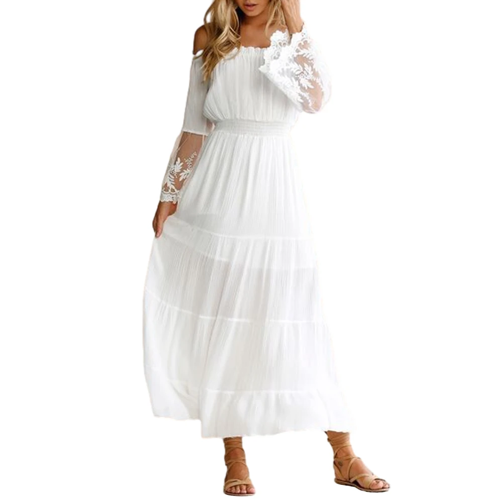 

Sexy Off Shoulder Elegant Long Dress Women High Waist Sundress Casual Loose Beach Party Maxi Boho Dresses