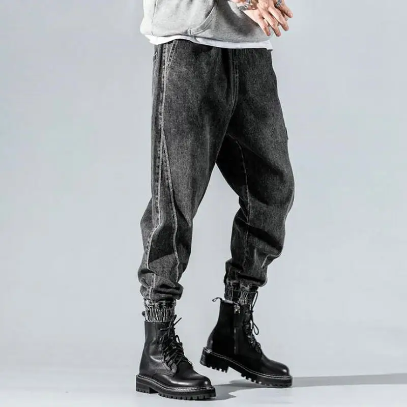 2022 New Hip Hop Harem Jeans Pants Men Loose Joggers Denim Casual Sweatpants Korean Style Ankle Length Trousers Streetwear
