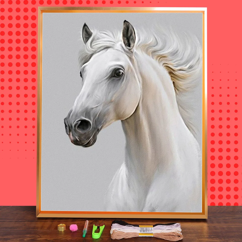 

Horse Animal Printed Canvas 11CT Cross Stitch Full Kit Embroidery DMC Threads Handmade Sewing Handiwork Painting Adults