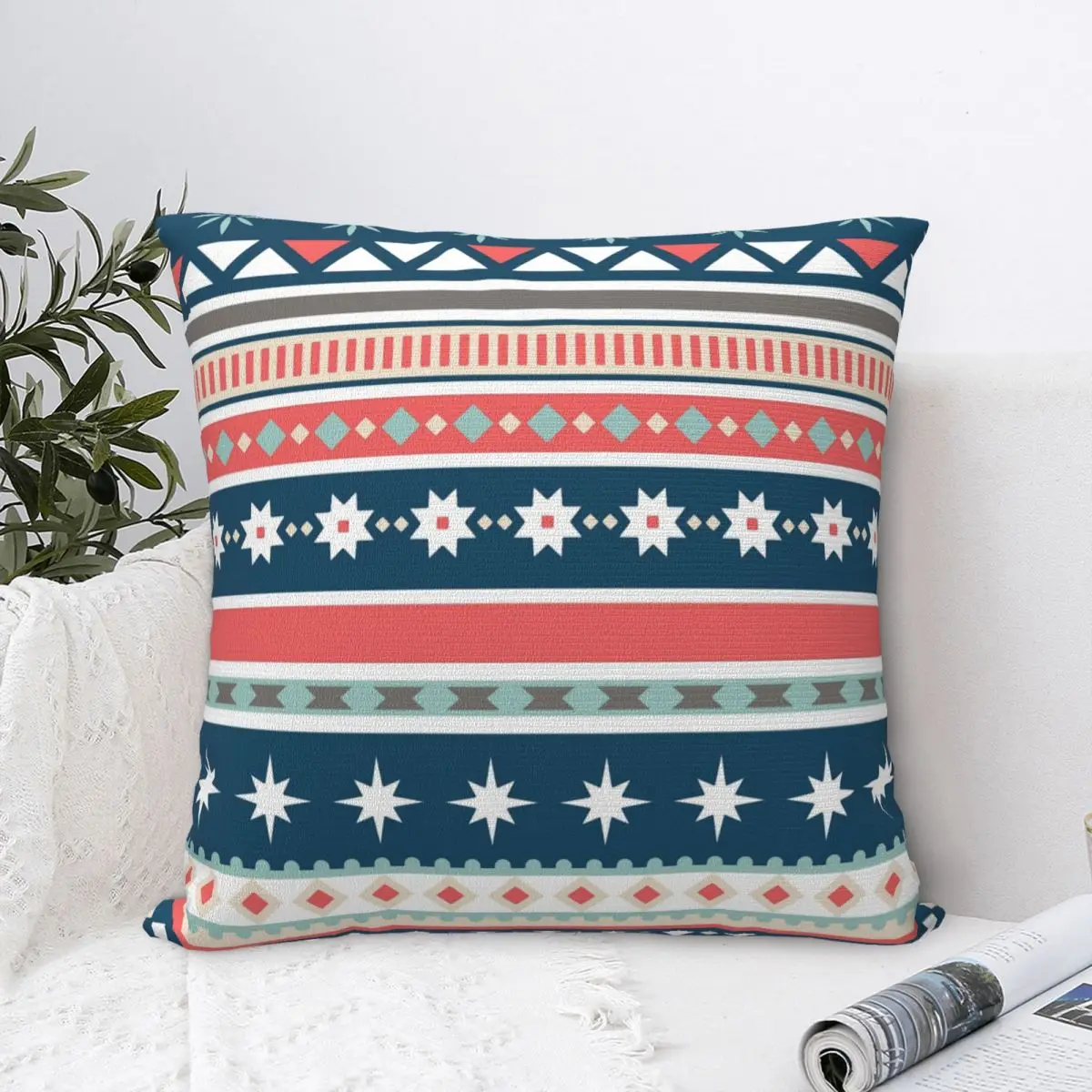 Snowflakes Stripe Polyester Cushion Cover Christmas An Important Christian Festival Commemorating The Birth Of Jesus