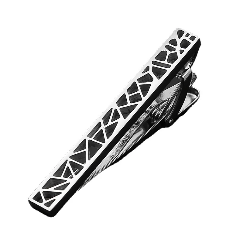 

Business Wedding Stainless Steel Hollow Fashionable Tie Clip Fadeless Silver Luxury Personalized Titanium Collar