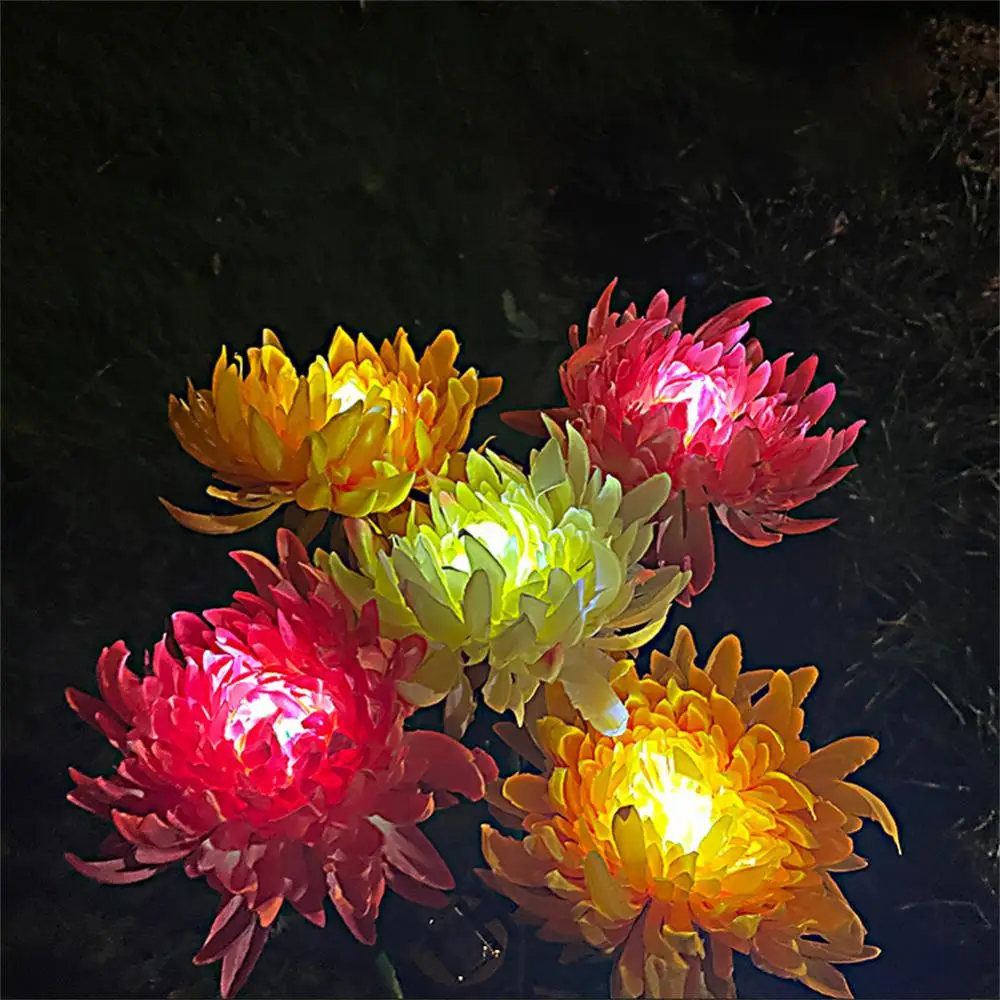 Solar Chrysanthemum Light LED Garden Pile Light Outdoor Flower Landscape Light For Patio Lawn Garden Yard Pathway Lighting