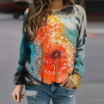 Oil Painting Dandelion Print Women'S Sweatshirts Long-Sleeved Autumn Hoodies Sweatshirt Casual Harajuku Pullover Streetwear Top 1