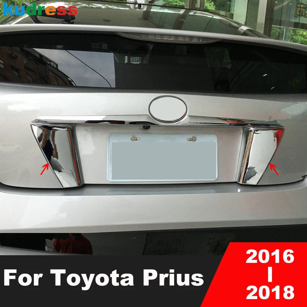 

Отделка для заднего номерного знака двери для Toyota Prius 2016 2017 2018, хромированный молдинг, украшение, внешние аксессуары, Стайлинг автомобиля, 2 ш...