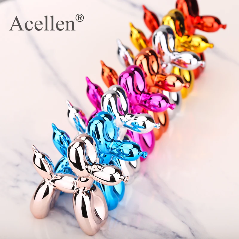 Animals Figurine Resin Cute Shiny Balloon Dog Shape Statue Art Sculpture Figurine Craftwork Home Decor with Antiskid Mat Lucky