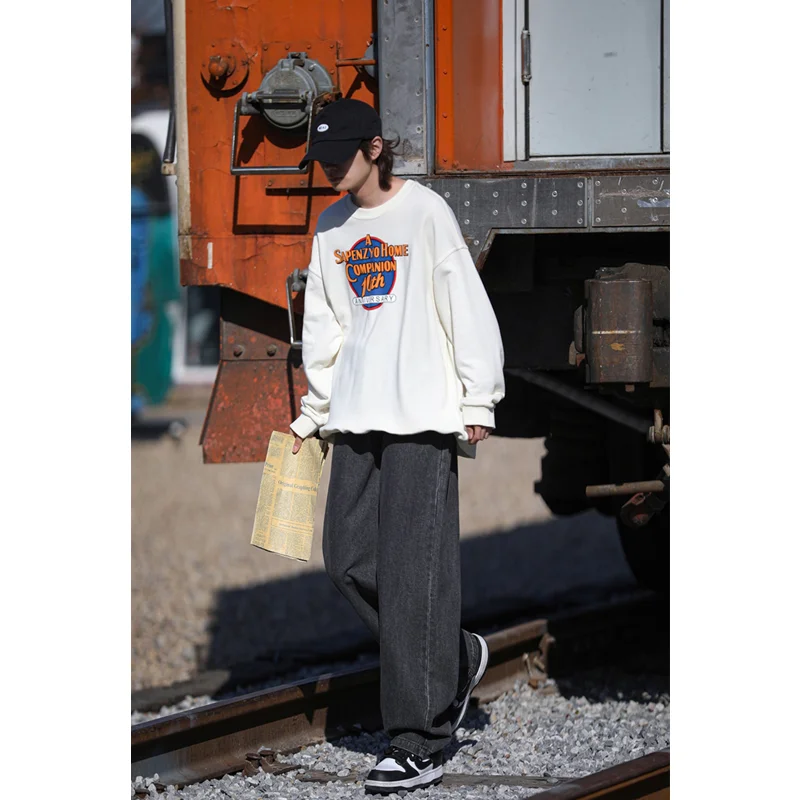 Men Clothing Autumn Straight Loose Cylinder Jeans Vintage Chaopai Versatile Comfortable Blue Broad Leg Harun Trousers Women New