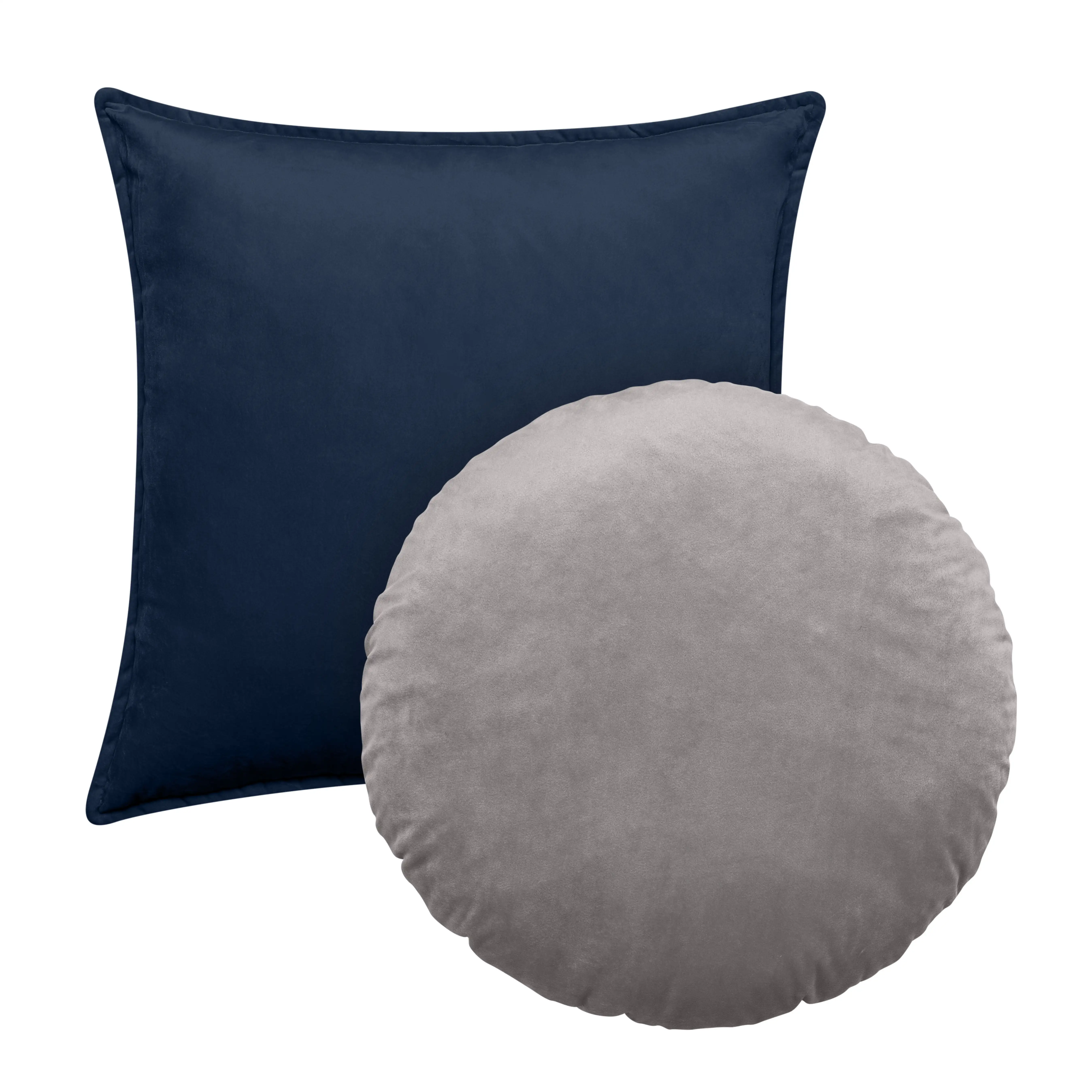 

Feather Filled Velvet Square & Round Decorative Throw Pillows, Indigo & Gray, 2 Piece Set