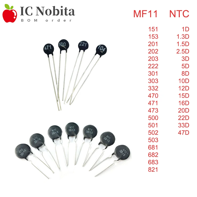 

10PCS Thermal Resistor NTC 1D 1.3D 1.5D 3D 5D 8D 10D 12D 15D 16D 2.5D 20D 22D 33D 47D 5D 50D MF11-101 MF11-102 MF11-103 MF11-821