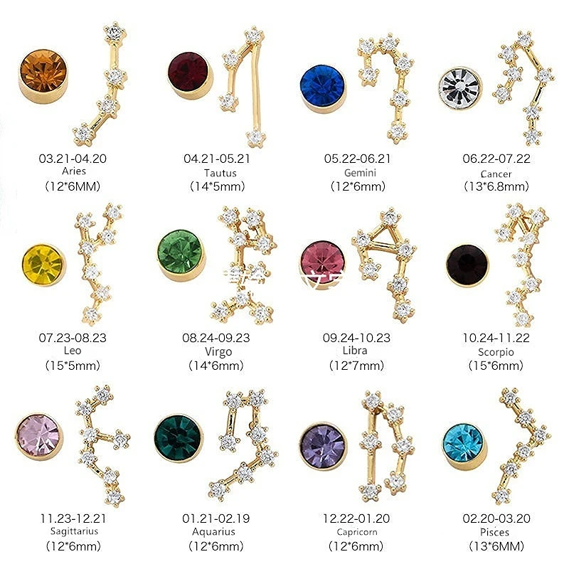 

925 Silver 12 Star Zodiac Signs Constellation Horoscope Astrology Galaxy Birthstone Stud Earring Birthday Gift Women Pendientes