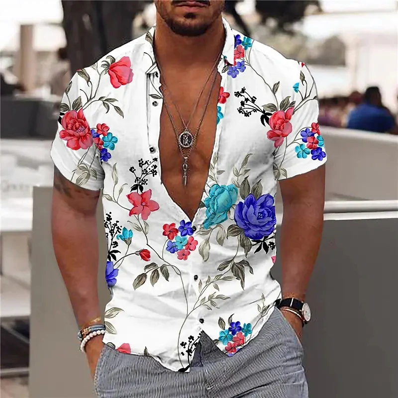 

2023 new pattern Floral Shirts For Men 3d Print Men's Hawaiian Flower Shirt Beach Short Sleeve Fashion lapel 5xl Tops Tee Shirt