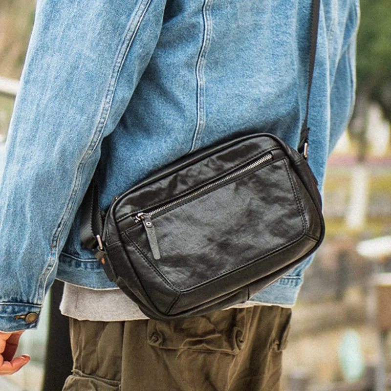 

Сумка AETOO мужская из воловьей кожи, саквояж кросс-боди с молнией, Повседневная сумочка на одно плечо в японском стиле