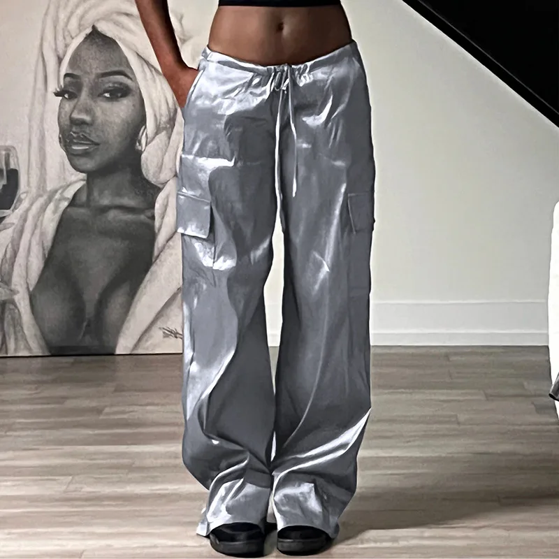 

Брюки-карго женские атласные с карманами и высокой талией, Y2K