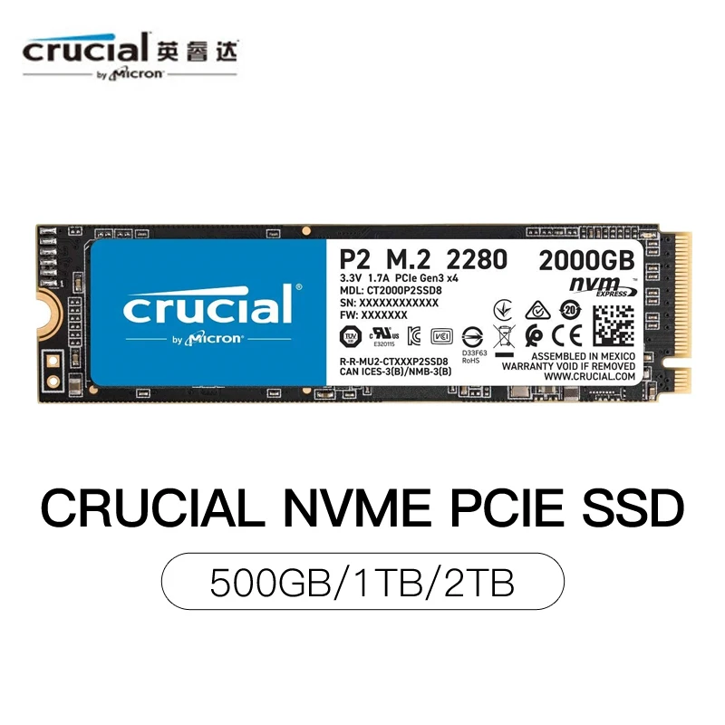Оригинальный SSD Crucial P2 Micron 1 ТБ 2 ТБ интерфейс M.2 (протокол NVMe) 3D NAND NVMe PCIe внутренний твердотельный накопитель.