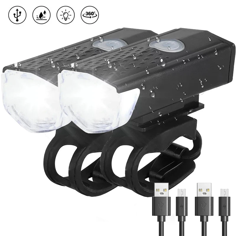 

Bike Bicycle Light USB LED Rechargeable Headlight Set Rainproof Cycling Front Back Headlight Lamp Bicycle Warning Flashlight