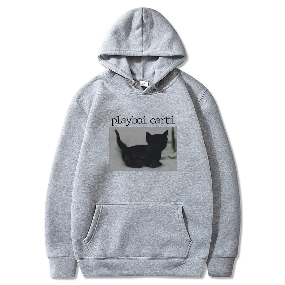 

Playboi Carti Oversized Hoodie Rapper Black Cat Print Man Sweatshirts Spring and Autumn Pullover Solid Men Clothing Hooded Shirt